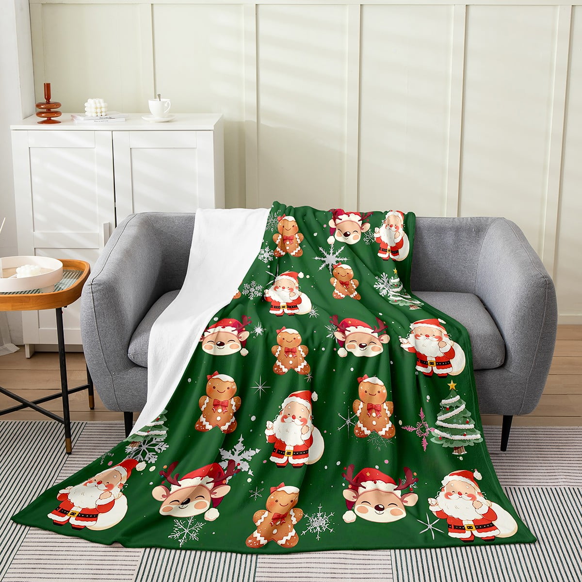YST Christmas Blanket Throw 50x60, Xmas Tree Cute Santa Claus Deer