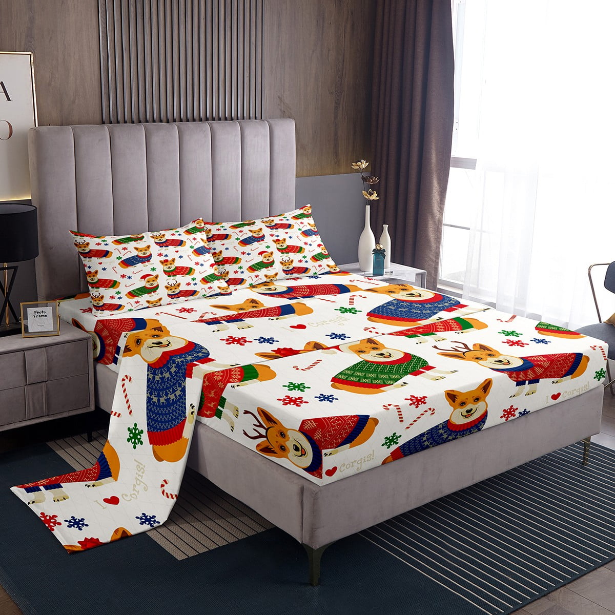 YST Christmas Bed Sheets Twin Size Colorful Snowflake Bedding Set