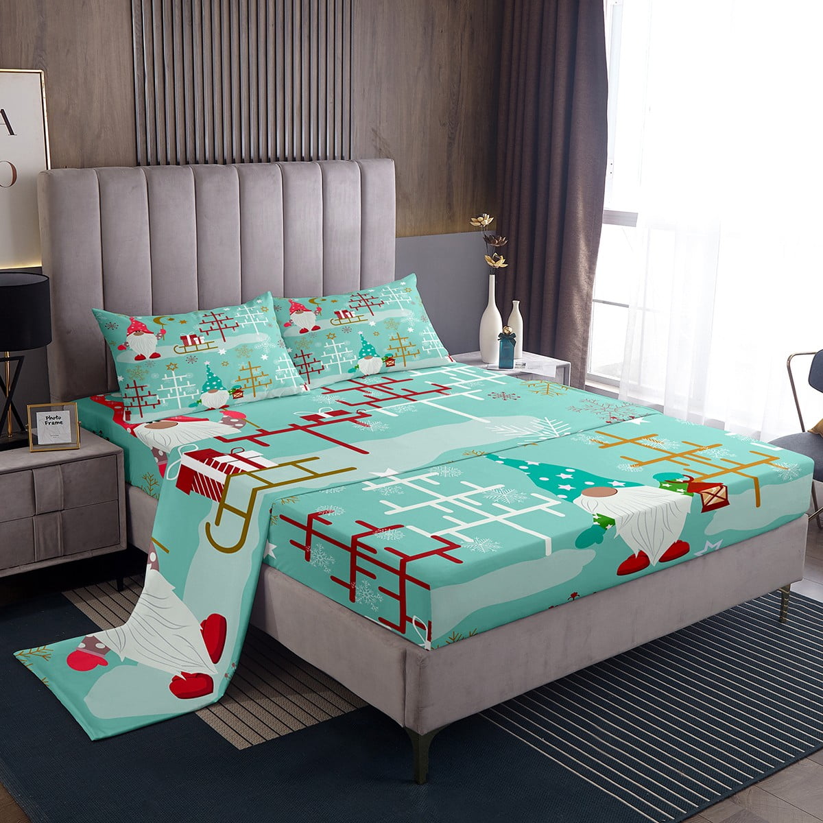 YST Christmas Gnomes Sheets, Xmas Theme Bed Sheets Set For Kids Boys Girls Teens Adult, Santa