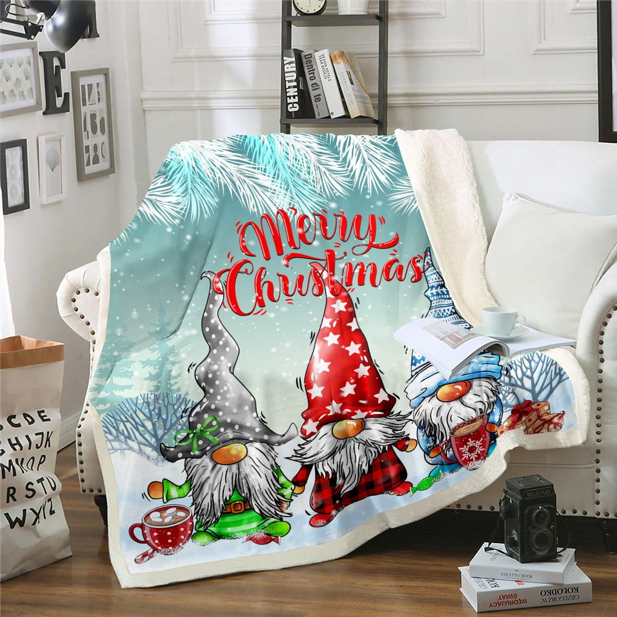 YST Christmas Throw Blanket Cute Gnome Scandinavian Santa Claus Fleece