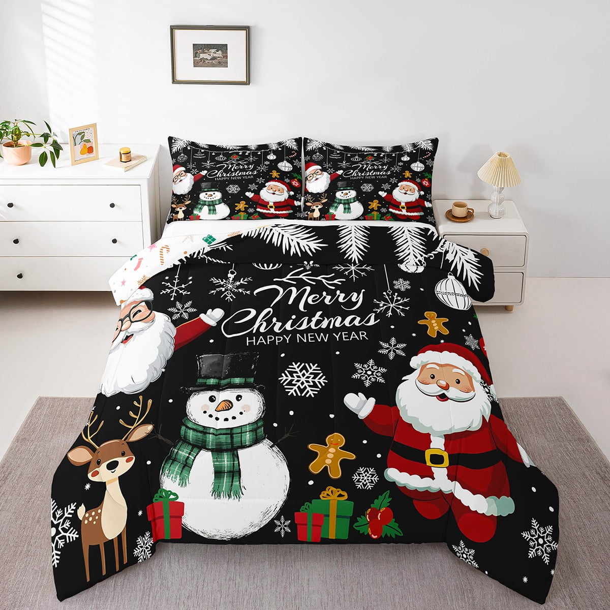 Twin Size Christmas Comforter Set - Red Pine Snowflake Tree Bedding With Pillowcase (68" X 90")