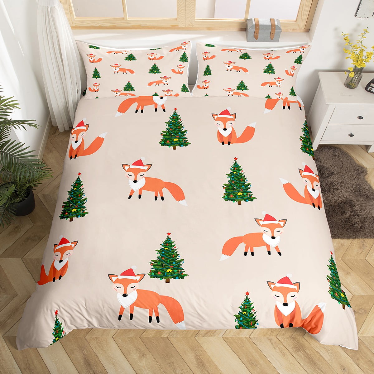 YST Christmas Tree Bedding Sets Twin Kawaii Animal Comforter Cover
