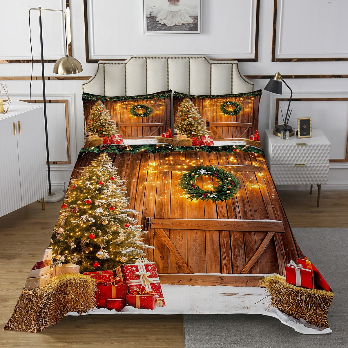 YST Christmas Tree Twin Quilt Bedding Set,Xmas Tree Bedspread Gifts for