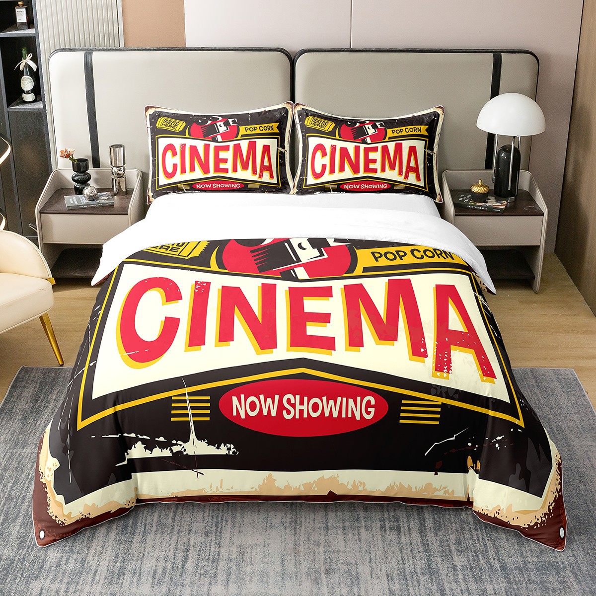 YST Cinema 100 Cotton Duvet Cover Queen,Kids Movie Theater Bedding Set,Film Theme Comforter