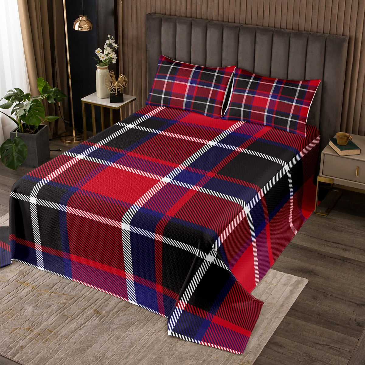 YST Classic Checkered Bedspread Set for Girls Boys, Modern Plaid Tartan