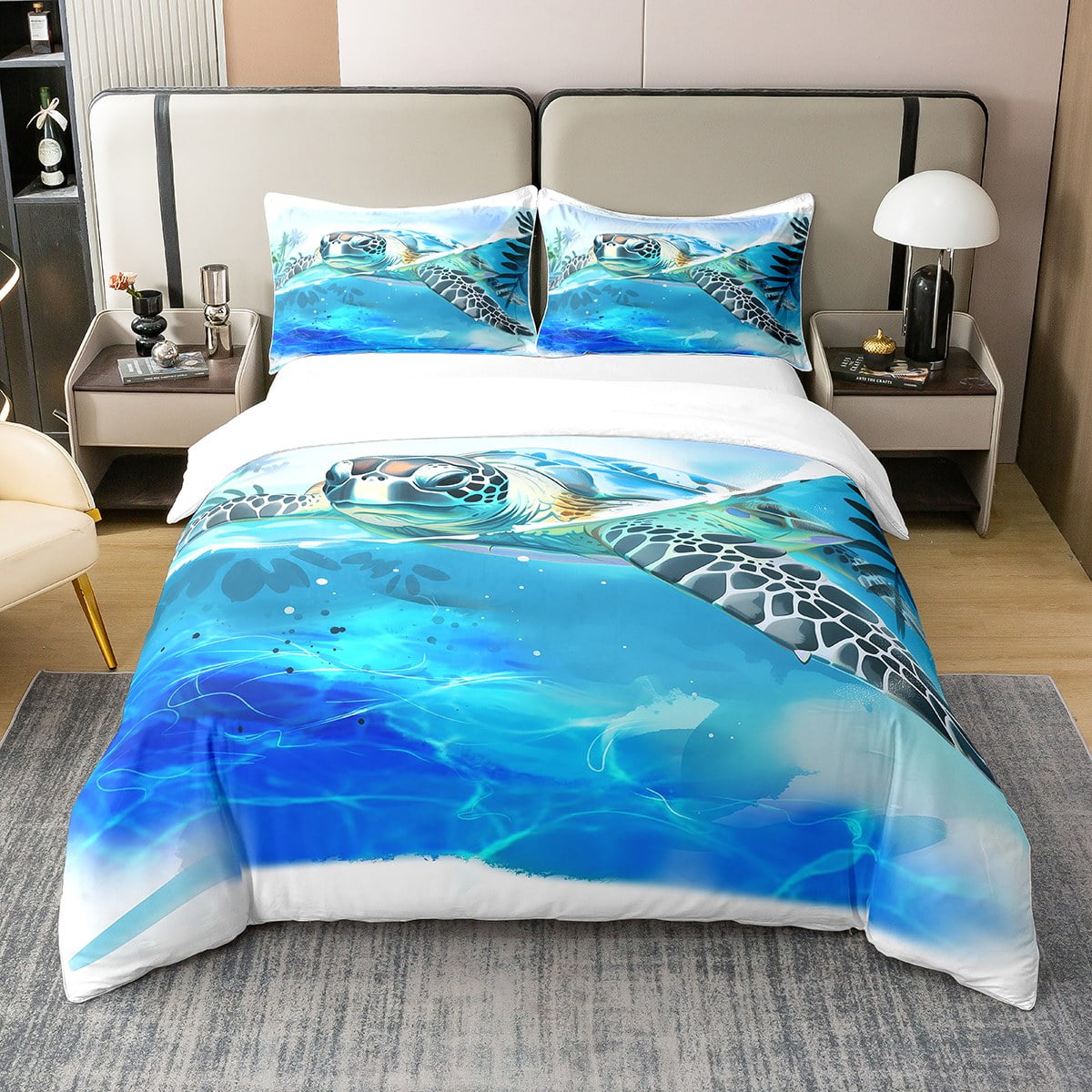 YST Coastal Turtle 100 Natural Cotton Duvet Cover for Adult,Tropical