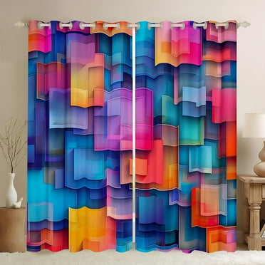 YST Color Blocks Hippie Blackout Curtains 3D Geometric Square Curtains 38"X45" Abstract Texture Patchwork Window Curtains & Drapes Modern Abstract Minimalism Art Darkening Curtains