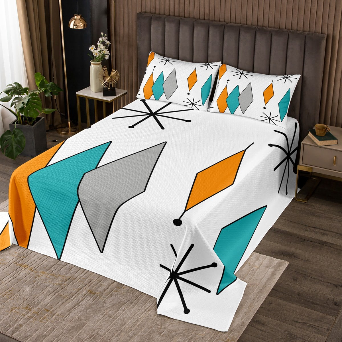 YST Colorful Aesthetic Coverlet King Size Geometry Diomand Bedding Set, Retro Atomic Bedspread