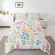Colorful Flower Comforter Set Twin Size,Cute Boho Blue Floral Bedding Set Room Decor,Rustic Wildflower Quilt Bed Set Watercolor Flowers Bed Comforter Set 2Pcs