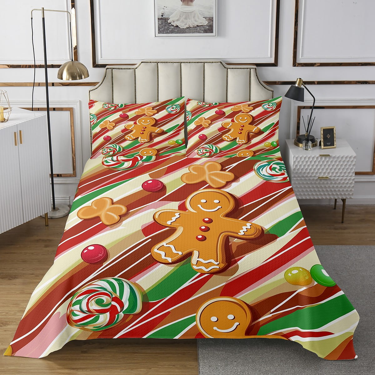 YST Colorful Gingerbread Man King Quilt Bedding Set,Cute Christmas ...