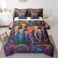 thumbnail image 1 of Colorful Jellyfish Comforter Set Queen 7 Piece Sea Animal Ocean Life Bed in a Bag Trippy Room Decor,Coastal Nautical Theme Bedding Set with 2 Sheets,2 Pillowcases,2 Throw Pillow Covers, 1 of 5