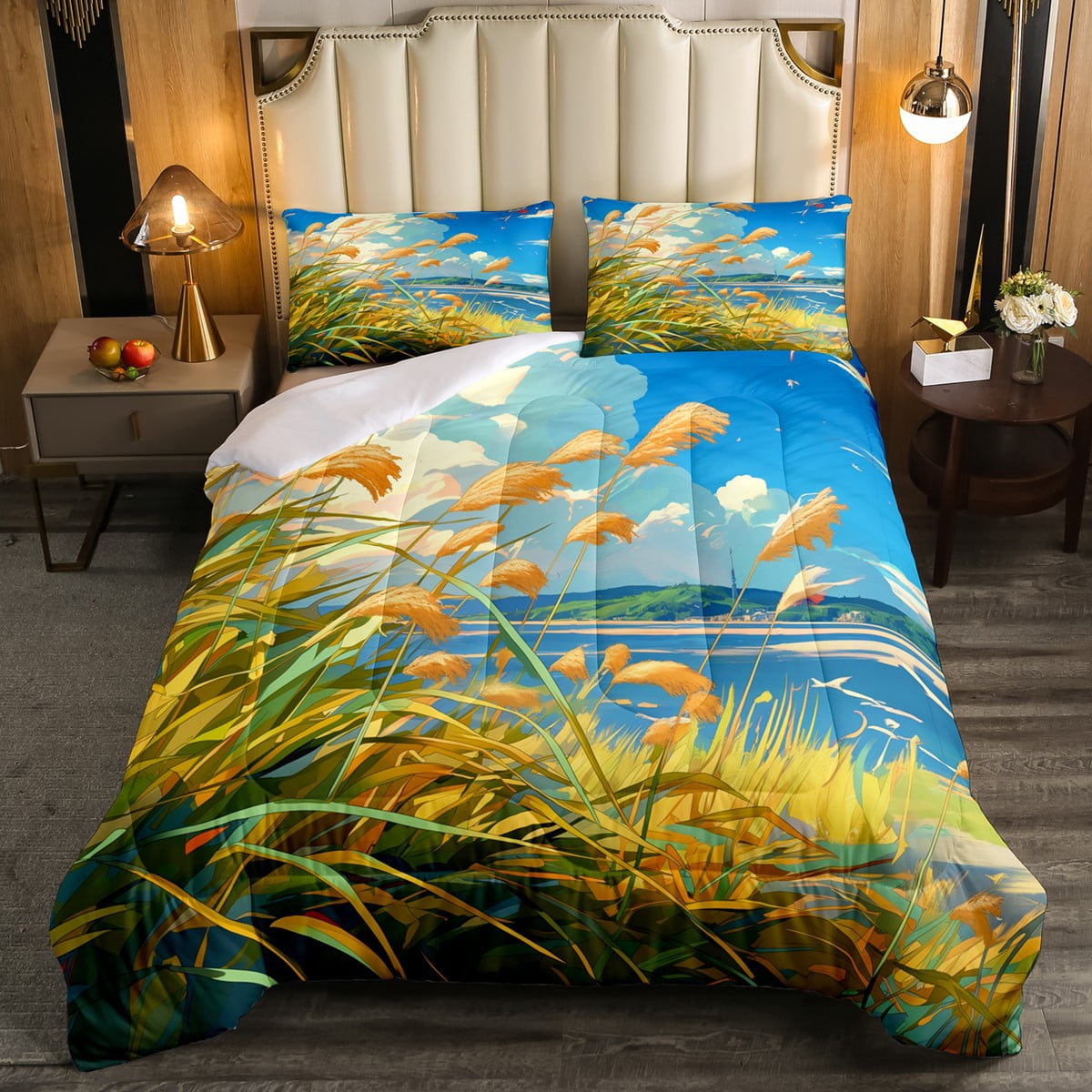 Colorful Nature Themed Twin Comforter Set,Botanical Plant Reed Bedding ...