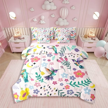 Comforters Twin Size Set with Sheets Floral Hummingbird - 7 Pieces Bed in a Bag Twin Bird Flower Animal Beddding Sets with Comforter, Sheets, Pillowcases & Shams
