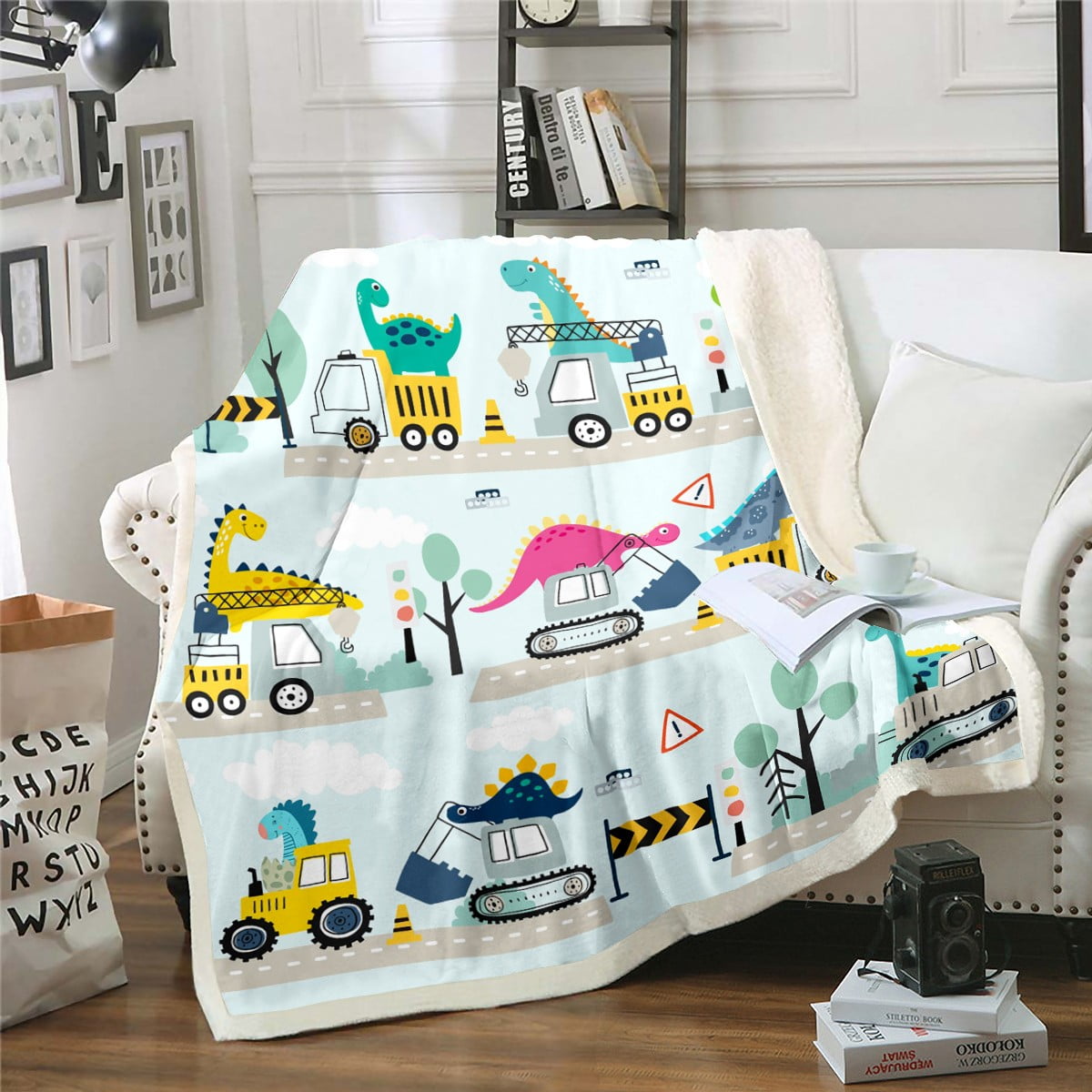 YST Construction Blanket Cute Dinosaur Throw Blanket for Boys Girls