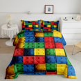 thumbnail image 1 of Erosebridal Construction Comforter Set King, 3D Building Blocks Bedding, Rainbow Colorful Brick Bedding Comforter Sets Funny Patchwork Geometric Duvet Insert, 1 of 5