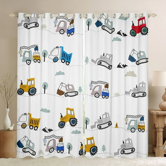 Construction Curtains Truck Curtains 30%-50% Blackout Bedroom Decor,Tractor Excavator Crane Bulldozer Curtains & Drapes Cartoon Vehicle Car Window Curtain