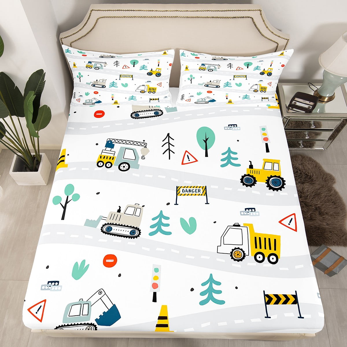 YST Construction Fitted Sheet Full Tractor Bed Sheets Truck Room Decor ...