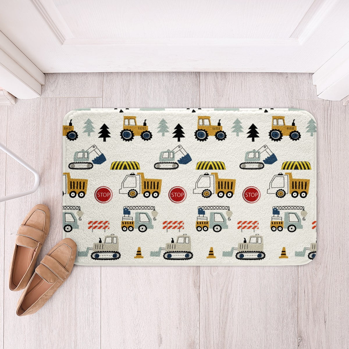 YST Construction Truck Bathroom Rugs Tractor Bath Rugs for Boys Girls Kids,Bulldozer Crane