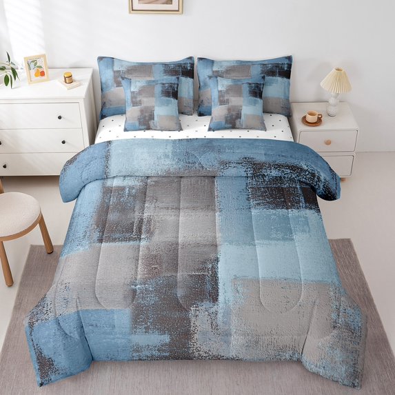 Contemporary Comforter Set Queen Bed in A Bag,Oil Painting Bedding for Men Women,Retro Watercolor Bed Sets(1 Comforter,2 Pillowcases,1 Flat Sheet,1 Fitted Sheet,2 Throw Pillow Covers)