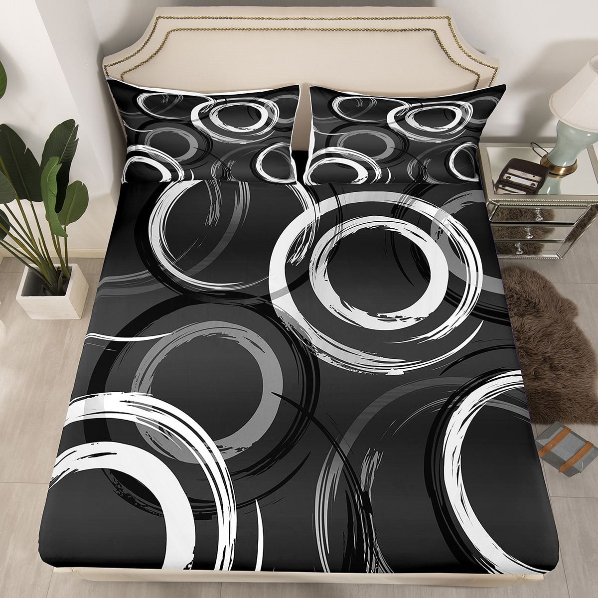 YST Contemporary Fitted Sheet for Boys Girls,Vintage Black White Bed ...