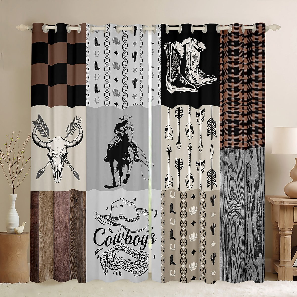 Panel Cowboy Country Western Curtains Retro Cowboy Horse 38