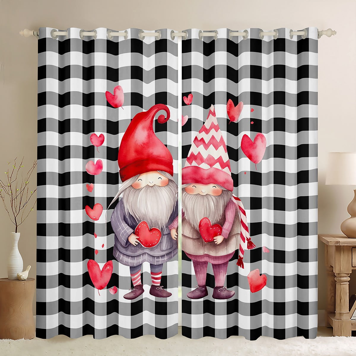 Erosebridal Couple Gnome Curtains Love Heart Curtains & Drapes Happy ...