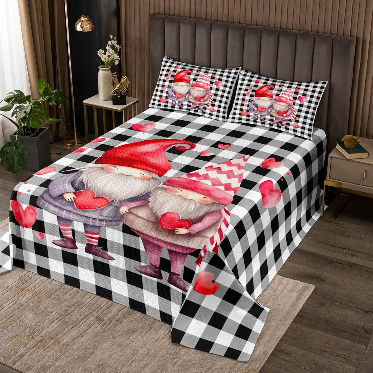 YST Couple Gnome Quilt Set Love Heart Twin Size Coverlet Set for Husband and Wife Happy