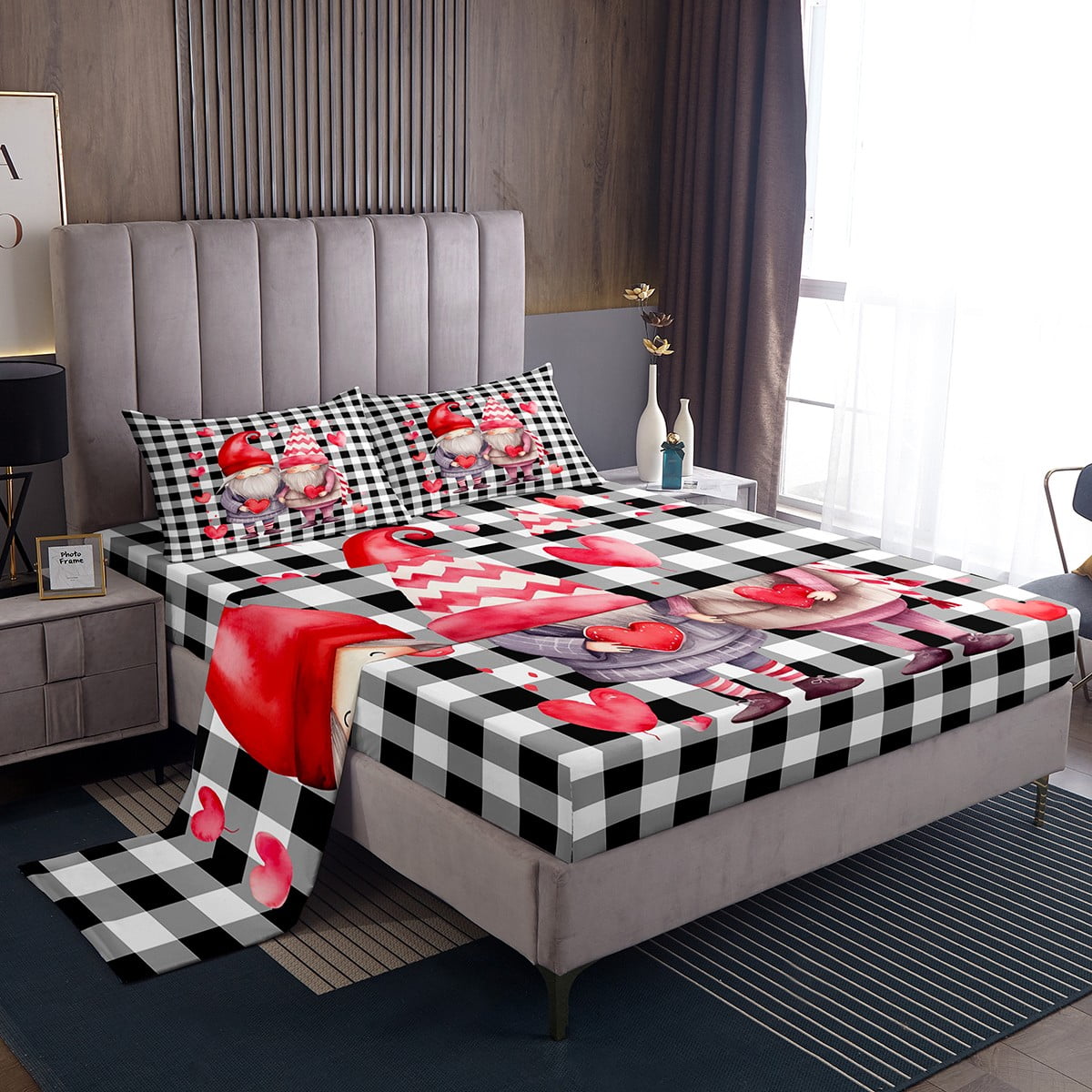 YST Couple Gnome Sheets Love Heart Twin Bed Sheets Set for Husband And Wife Happy Valentine's