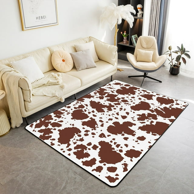 YST Cow Print Area Rug for Bedroom Doorway,White Brown Cowhide Carpet for Kids Boys,Animal Skin