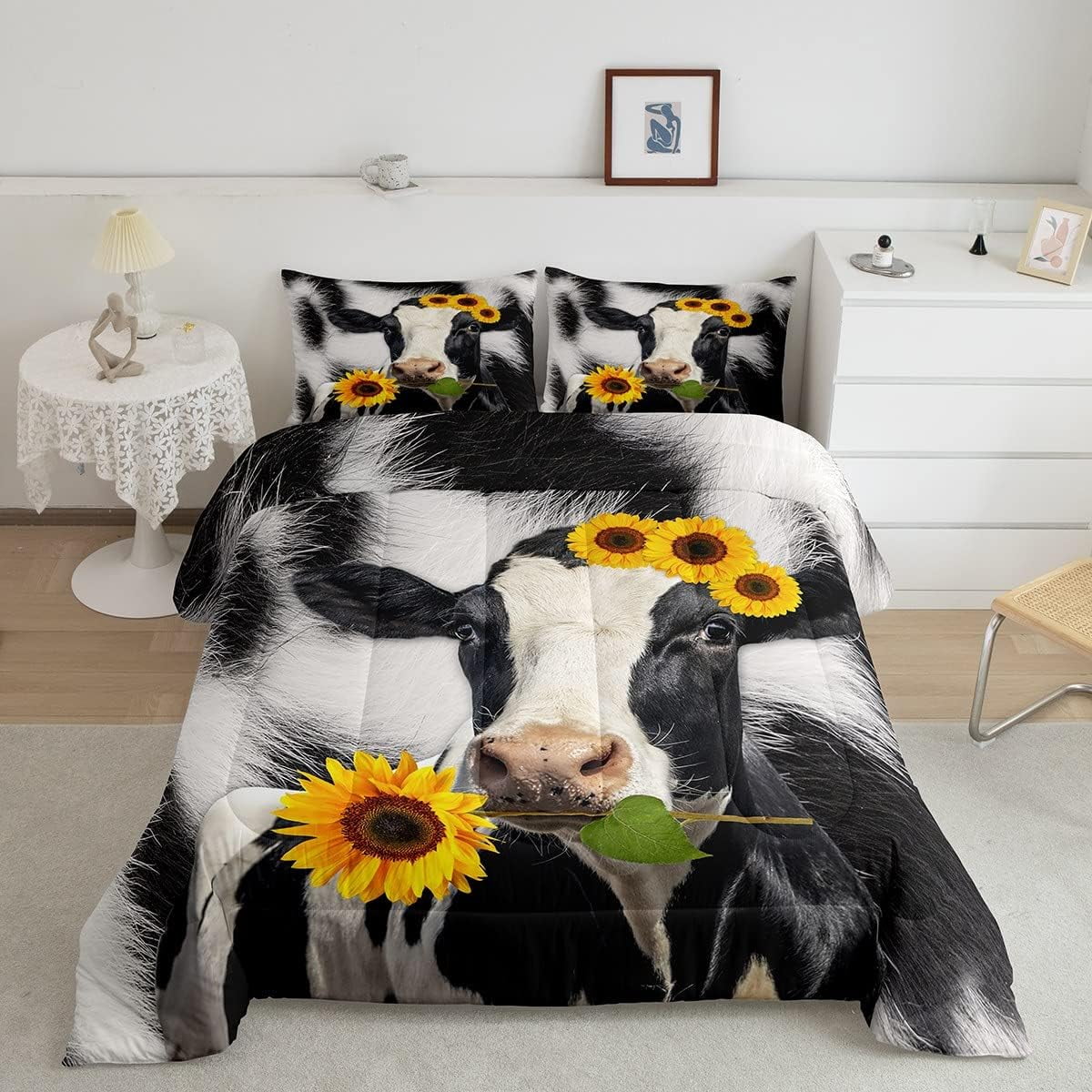 YST Cow Print Bedding Set Twin Cow Fur Print Comforter Set Highland