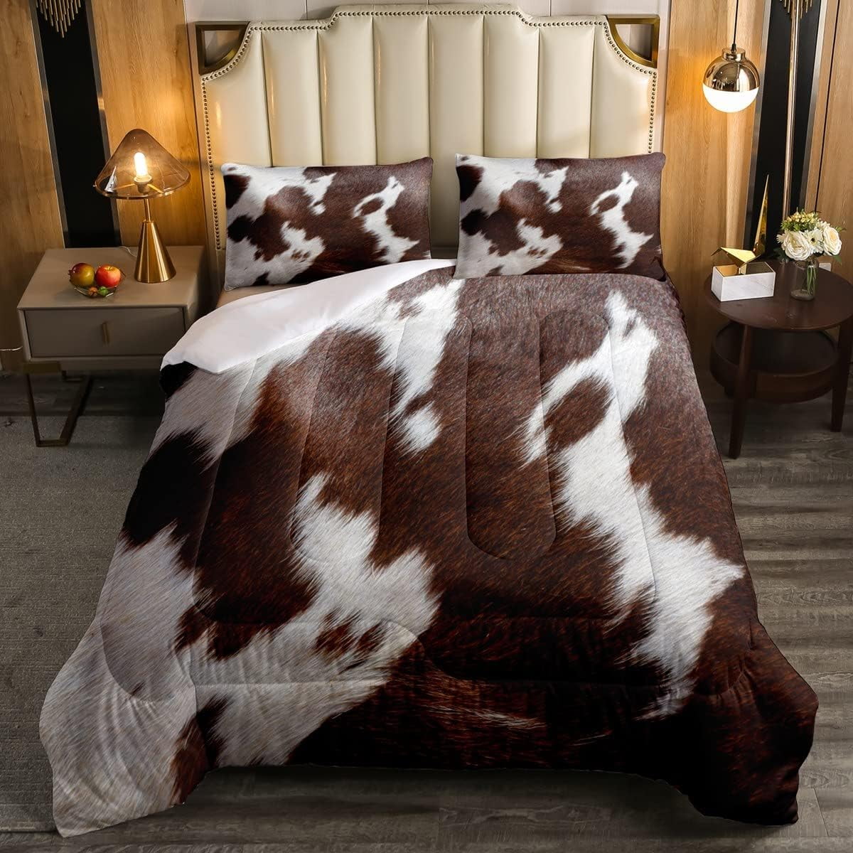 YST Cow Print Comforter Set, Brown White Cowhide Down Comforter Twin, Farmhouse Animal Hair