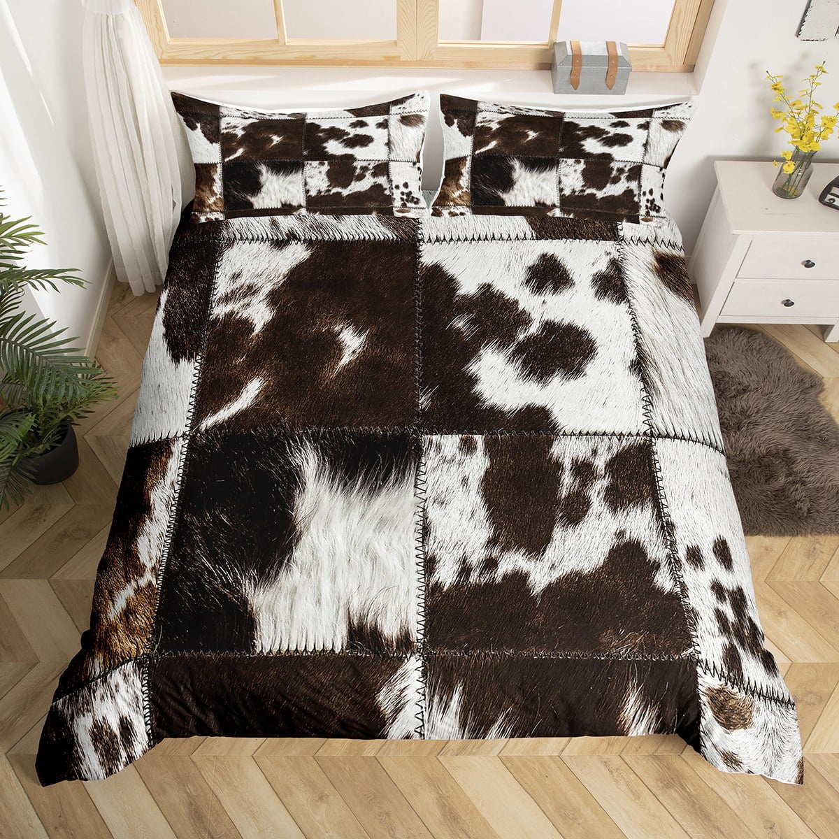 Highland Cattle hotsell Skin (Not Real) Bedding Set, Rustic Farmhouse Style Animal Fur Duvet Cover Set, Cowhide Printing Quilt Cover, Handmade