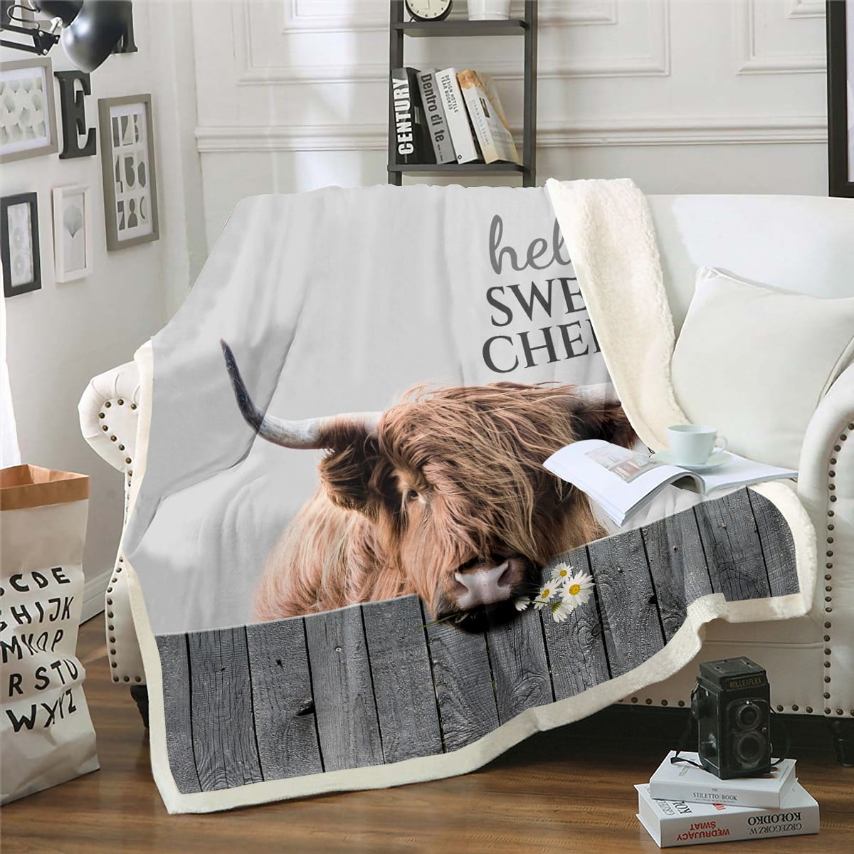 YST Cow Print Fleece Blanket Highland Cow Throw Blanket for Adults