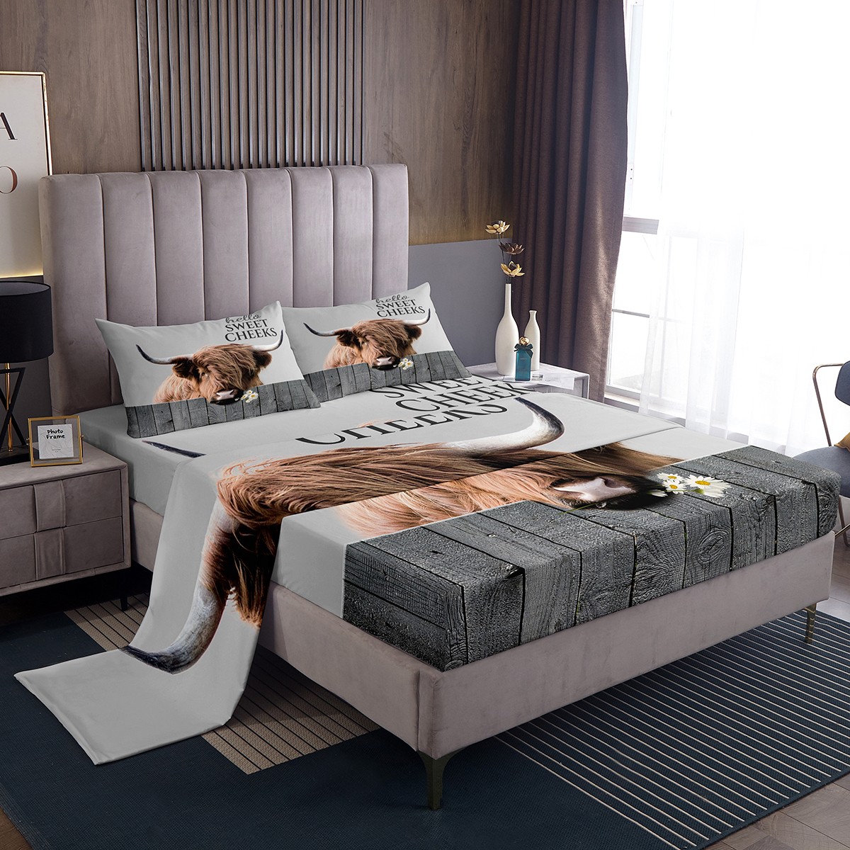 YST Cow Print Sheet Set Highland Cow Bed Sheets Set for Adults Youth