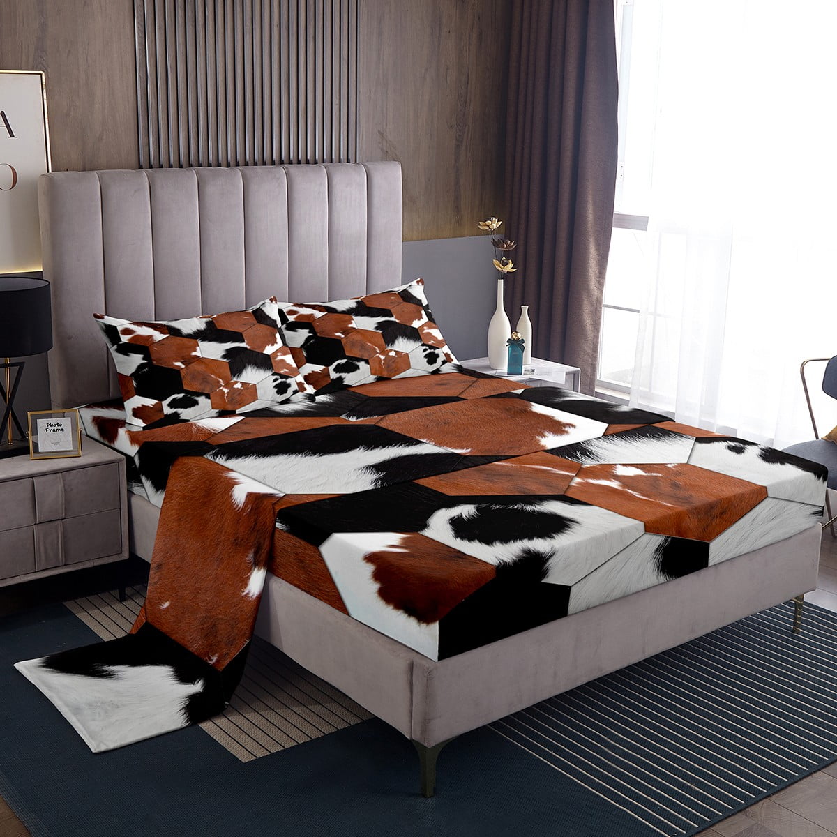 YST Cow Print Sheet Set King Size Highland Cowhide Farmhouse Bedding