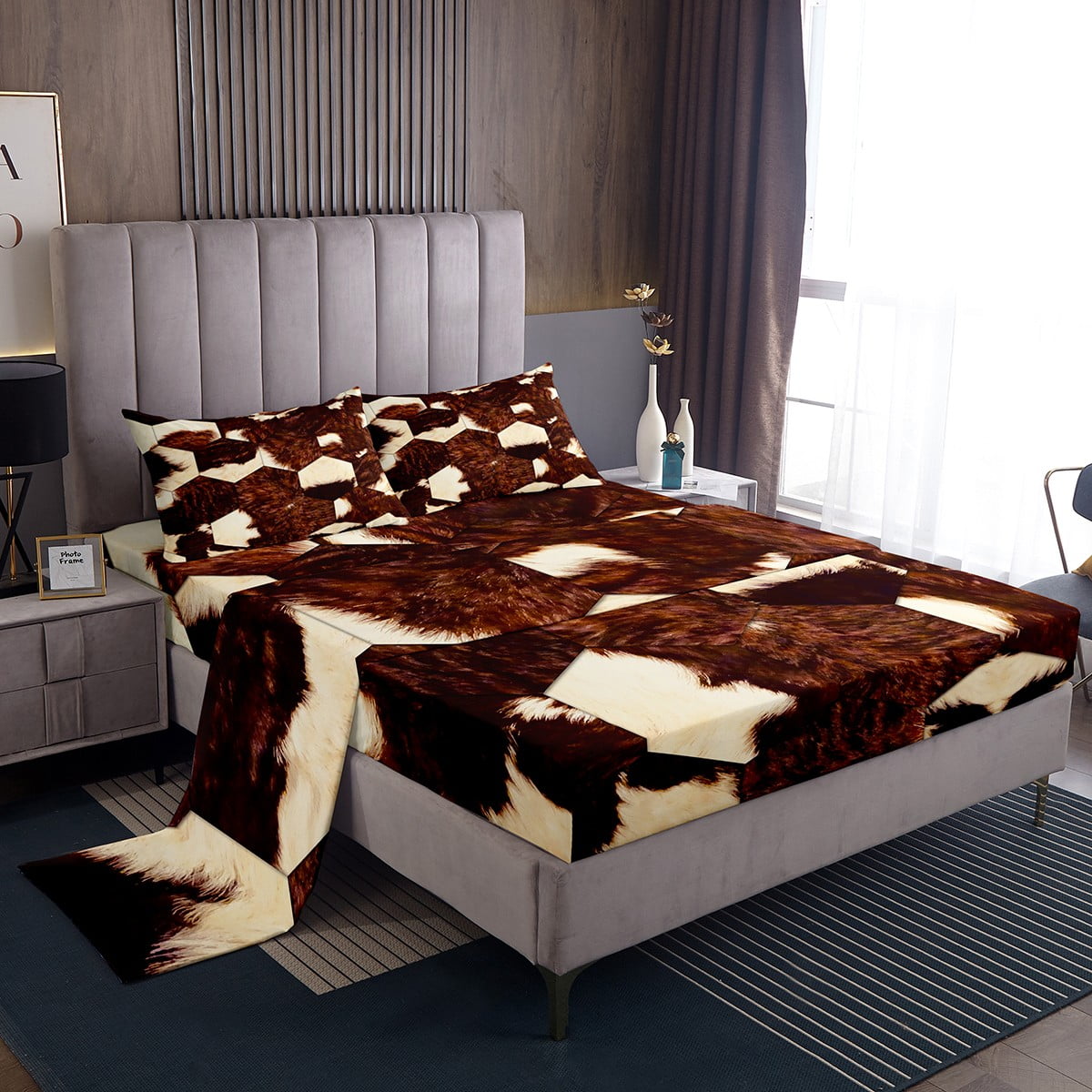 YST Cow Print Sheets Boys Brown Highland Cow Sheet Set 3Pcs for Girls