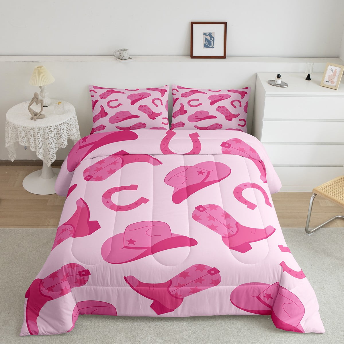 YST Cowgirl Bedding Set Cute Kawaii Pink Cowgirl King Comforter Set