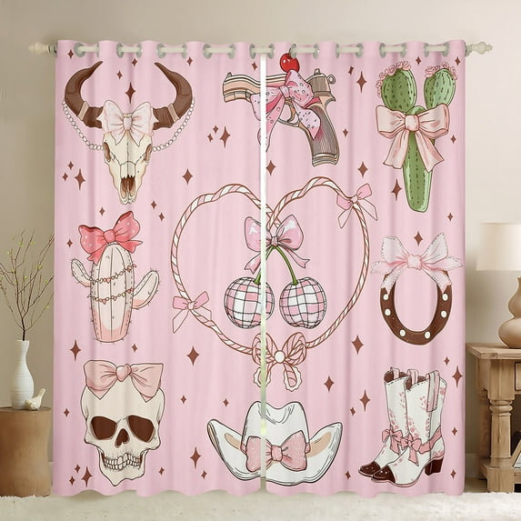 Cowgirl 30%-50% Blackout Curtains 52"Wx84"L 2 Panels Westren Princess Kawaii Bow Curtains & Drapes Woman Teens Bedroom Decor Pink Ribbon Bowknots Curtains Sweet Bow Tie Window Curtains