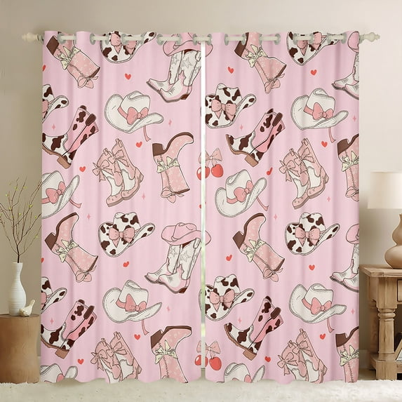 Cowgirl Boots 52"Wx84"L 2 Panels Curtains & Drapes Kawaii Pink Bow Tie Curtains Rustic Brown Cowhide 30%-50% Blackout Curtains Teens Cute Groovy Flowers Window Curtains Room Decor