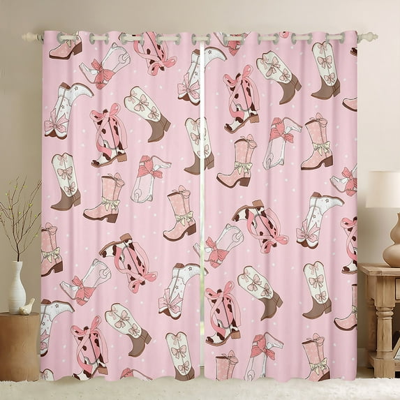 CowCurtains & Drapes Cowboy Hat Boots 30%-50% Blackout Curtains 38"Wx45"L 2 Panels Pink Kawaii Bow Tie Curtains Rustic Horseshoe Cactus Window Curtains Teens Woman Decor
