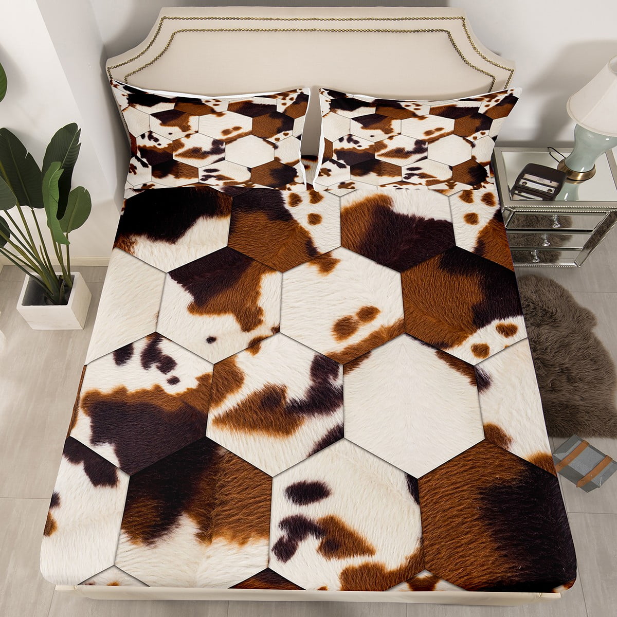 YST Cowhide Bed Sheets Highland Cow Print Queen Bed Sets for Boys