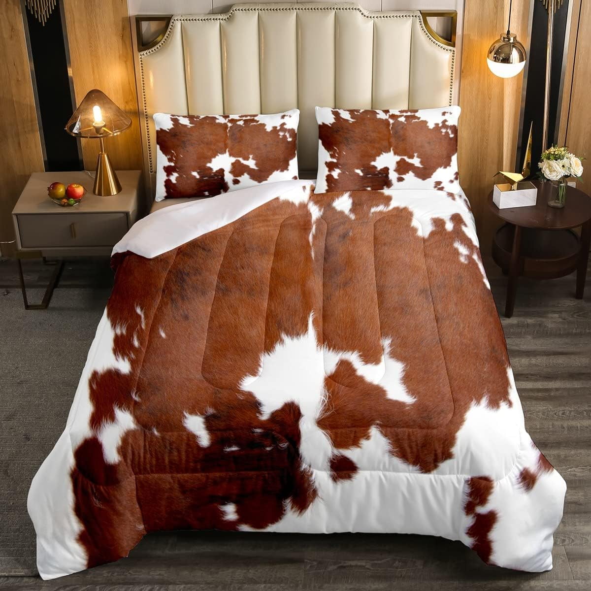 YST Cowhide Comforter Set King Size, Cute Cow Print Down Comforter for
