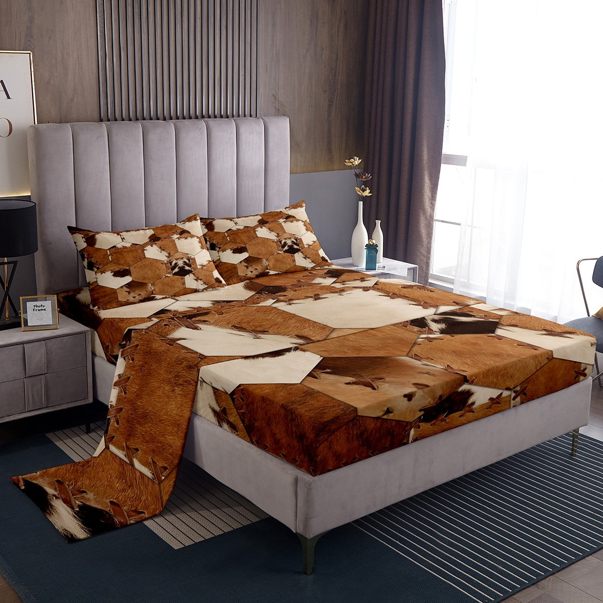YST Cowhide Sheets Patchwork Cow Print Sheet Set Rustic Farm Animal Bed
