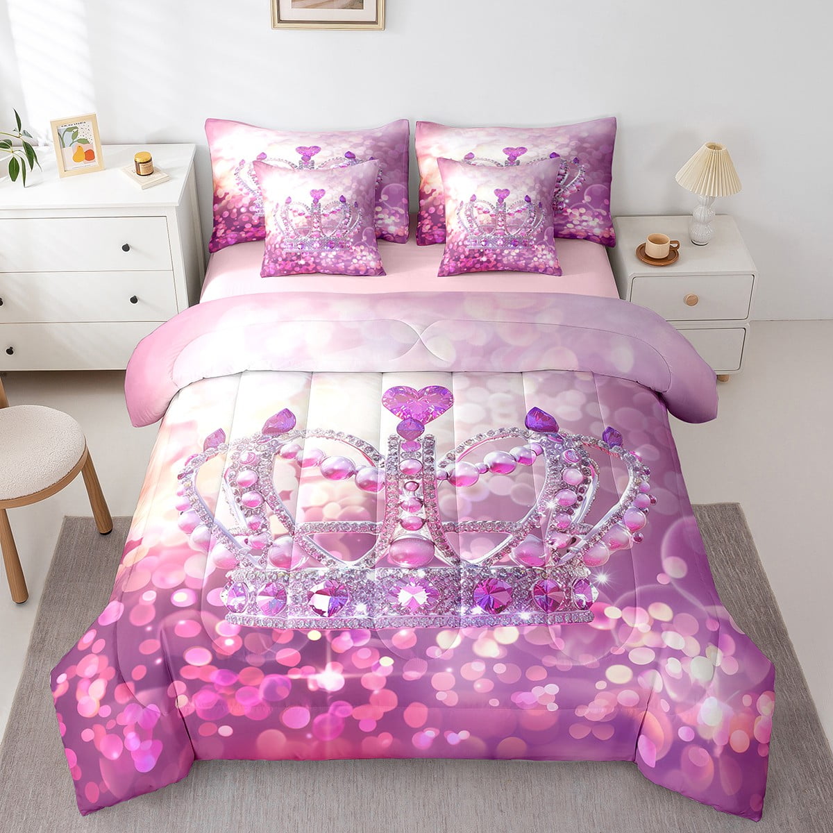 Crystal Crown Bedding Queen Size 7pcs Bed in a Bag, Glitter Princess ...