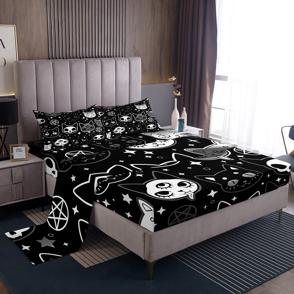 YST Cute Black Cat Twin Sheets Halloween Kitten Bed Set for Boys Girls, Spooky Animal Bed Sheets