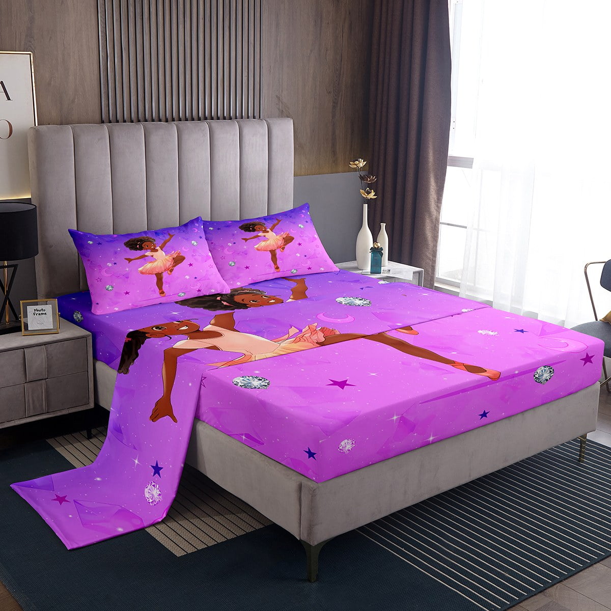 YST Cute Black Girls Bed Set American African Girl Bed Sheets Set