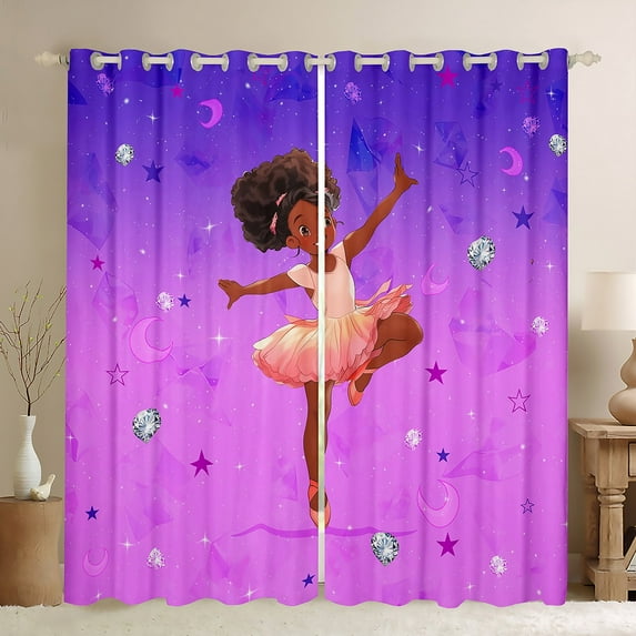Cute Black Curtains American African Curtains & Drapes, Psychedelic Purple Galaxy 30%-50% Blackout Curtains Ballet Princess Bedroom Curtains, Glitter Diamonds Stars Window Treatments