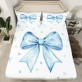 thumbnail image 1 of Cute Blue Bowknot Bedding Set Full Size Teen Women,Kawaii Dreamy Bow Fitted Sheet Princess Style Blue White Heart Decor Bed Sheets Soft Breathable Sheets 3 Pcs, 1 of 5