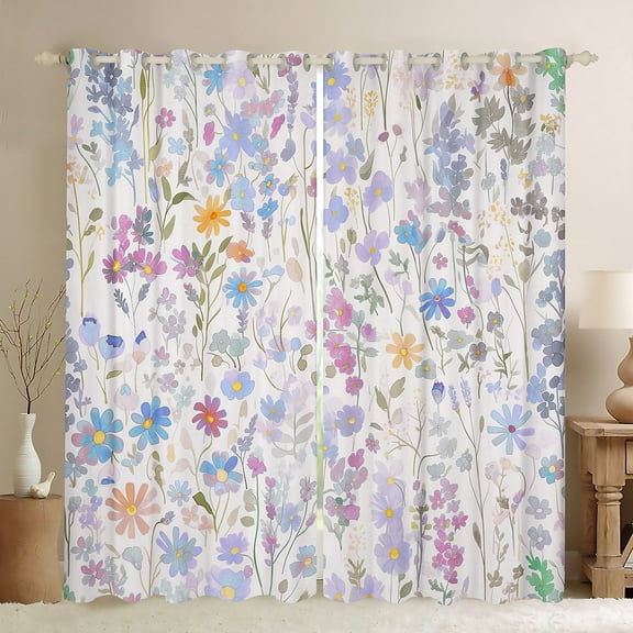 YST Cute Blue Floral Curtains for Kids Girls Boys,Colorful Boho Flowers Curtains Blackout Rustic Country Home Decor,Watercolor Flower Curtains Wildflower Window Curtains 2 Panels 42"Wx63"L
