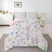Colorful Flower Comforter Set Twin Size,Cute Boho Blue Floral Bedding Set Room Decor,Rustic Wildflower Quilt Bed Set Watercolor Flowers Bed Comforter Set 2Pcs